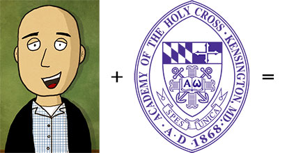 comic artist David Werner's rendering of Duncan Brook added to the Academy of the Holy Cross seal equals